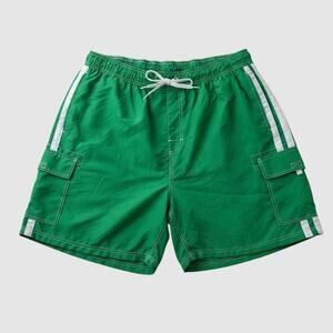 Kanu Surf Mens Green & White Stripe Swim Trunks